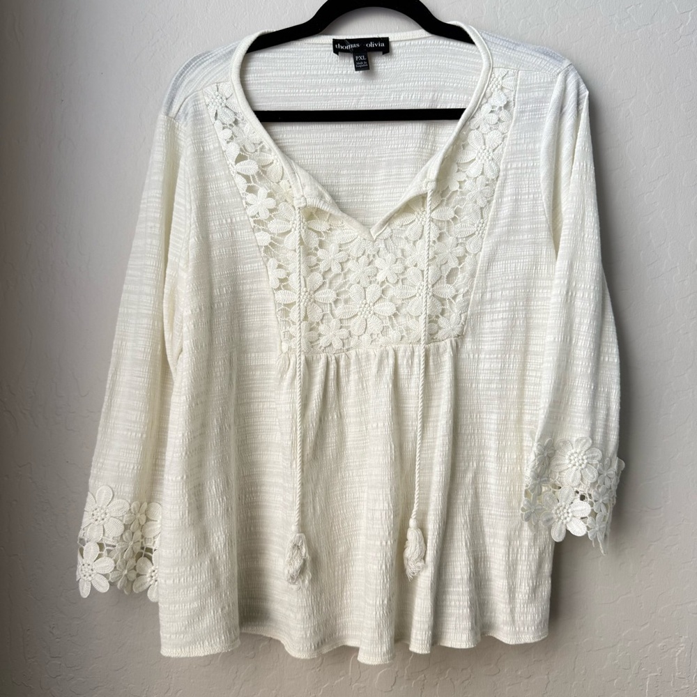 PETITE Boho Ivory Lace Detail Blouse  Thomas‎ & Olivia XL
